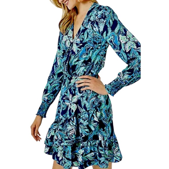 Lilly Pulitzer Cristiana Stretch Dress High Navy Take it or Leaf it Women’s 12 - Picture 2 of 13